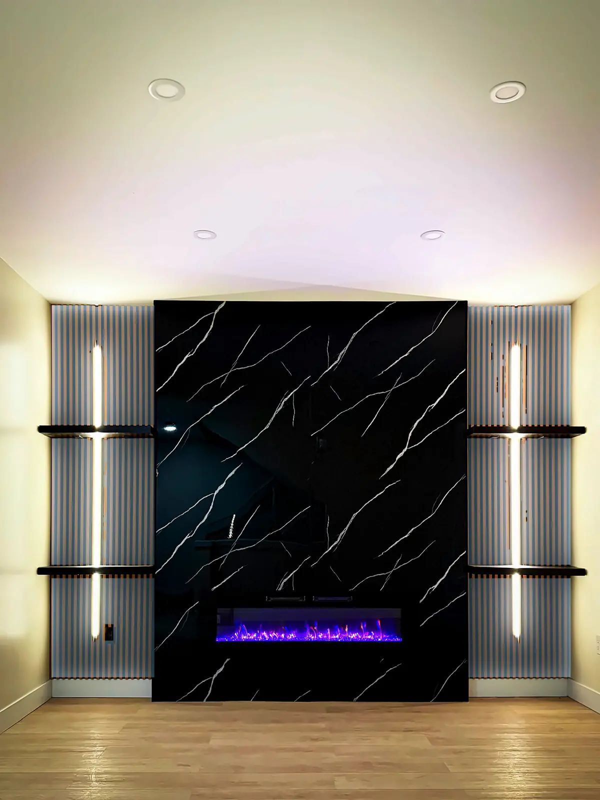 Black Marble Fireplace Feature Wall, Living Room, Winnipeg