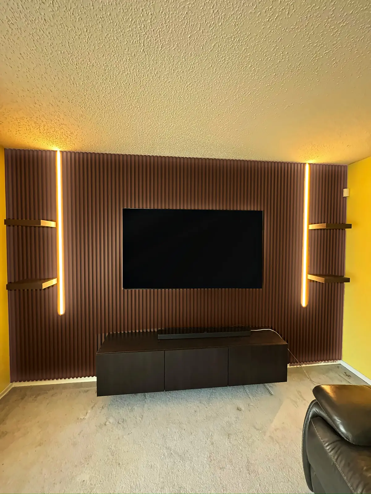 Walnut Fluted LED Wall, Family Room, Winnipeg